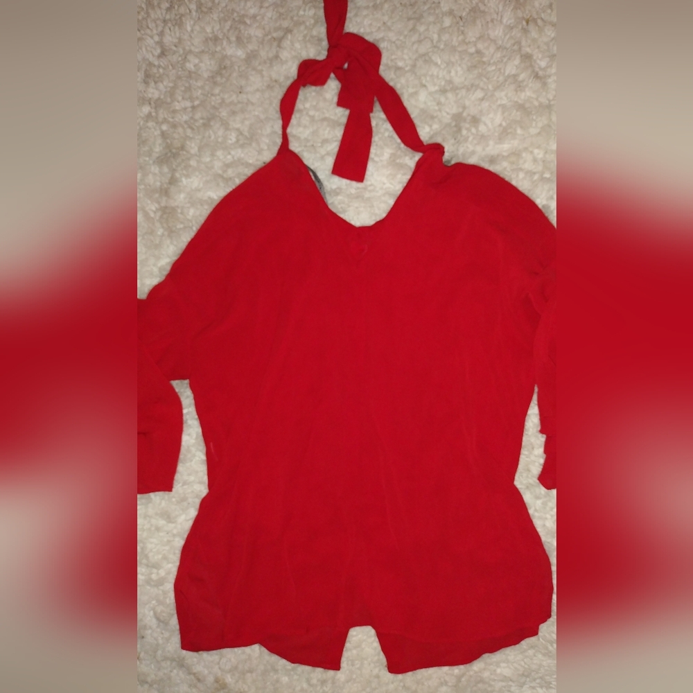 Zara semi sheer red blouse